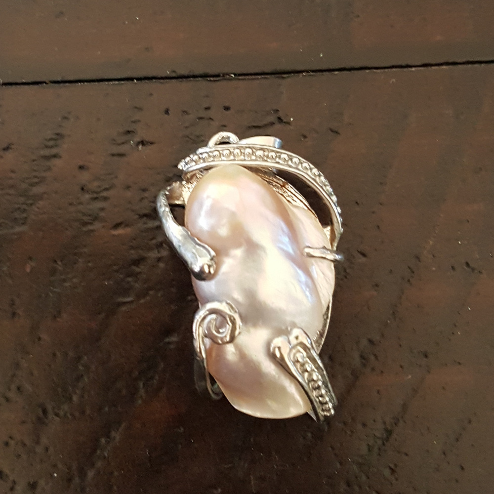 White pearlescent stone pendant
